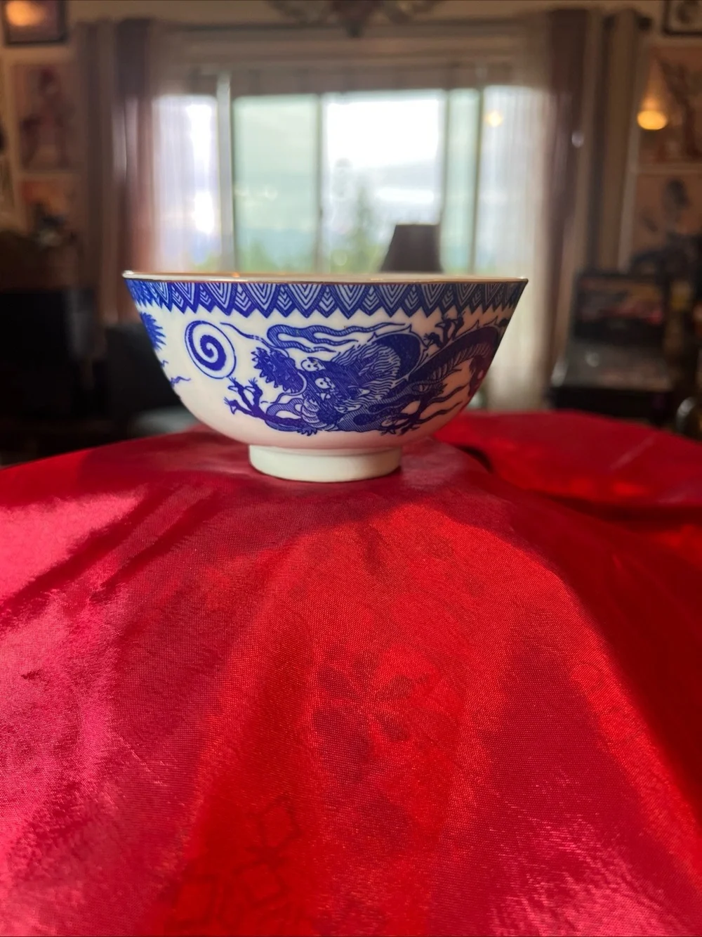 White Porcelain Serving Bowl with Blue Dragon Motif